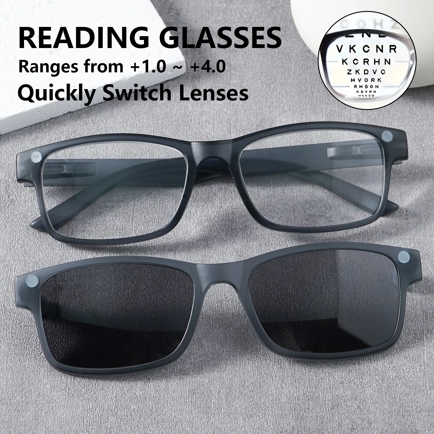2-in-1 Magnetische Getönte Linsen & Lesebrille, Magnetische Sehenschutz-Lesebrille – Detail 2