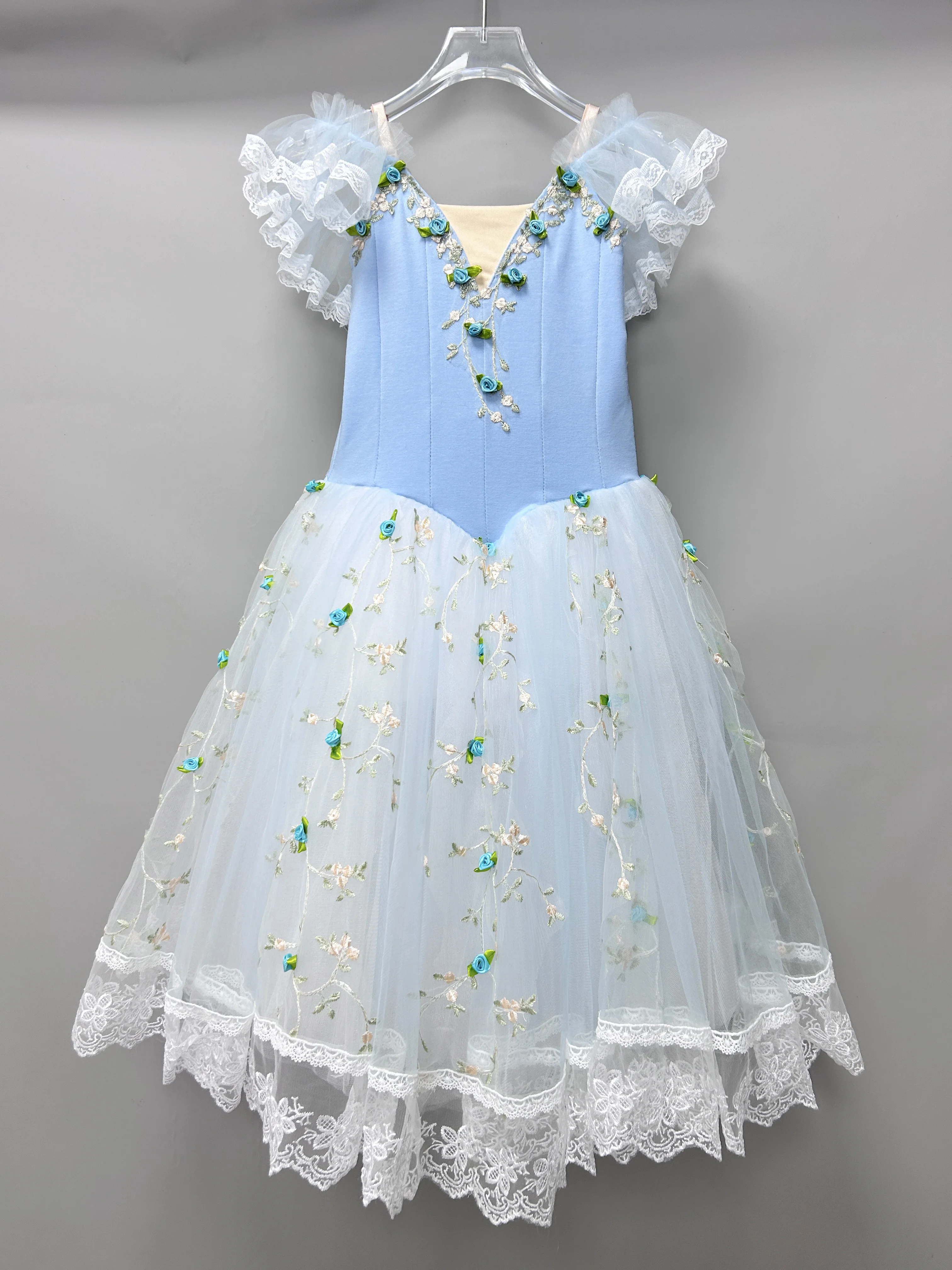 

2024New Blue Rose Ballet Long Gauze Dress Dance Performance Costume Girls Kids Coppelia Ballet Costumes Professional Dance Wear