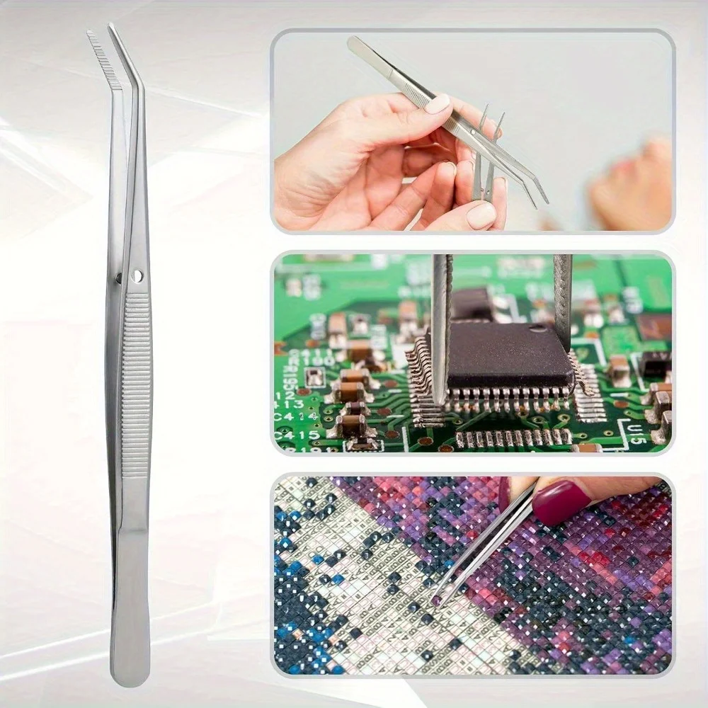 1/5/10 قطعة مجموعة ملاقط من الفولاذ المقاوم للصدأ الدقيقة ، ملاقط من الفولاذ المقاوم للصدأ متعددة الوظائف مع أطراف مسننة منحنية أدوات طب الأسنان