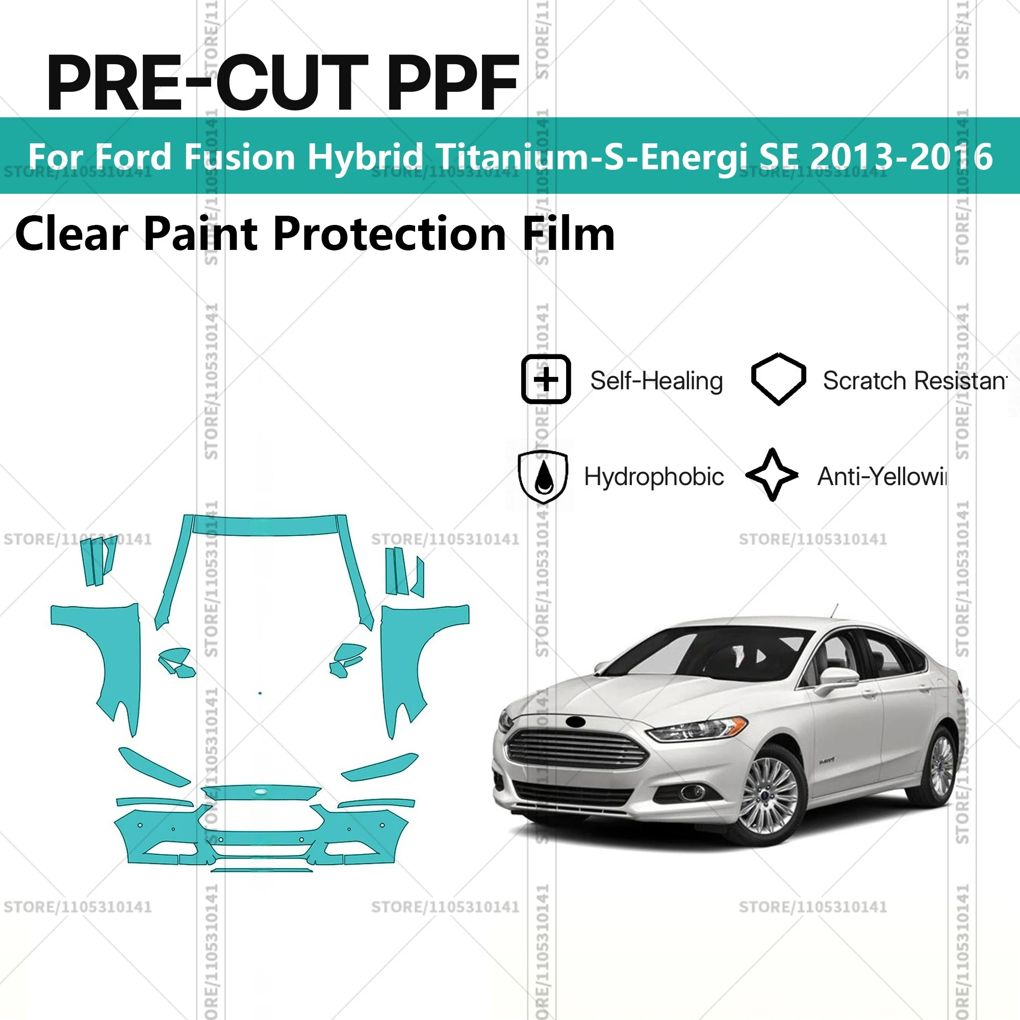 Película Protectora de Pintura Precortada para Ford Fusion Hybrid Titanium-S-Energi SE 2013-2016, Película Transparente para Automóviles, PPF Automotriz
