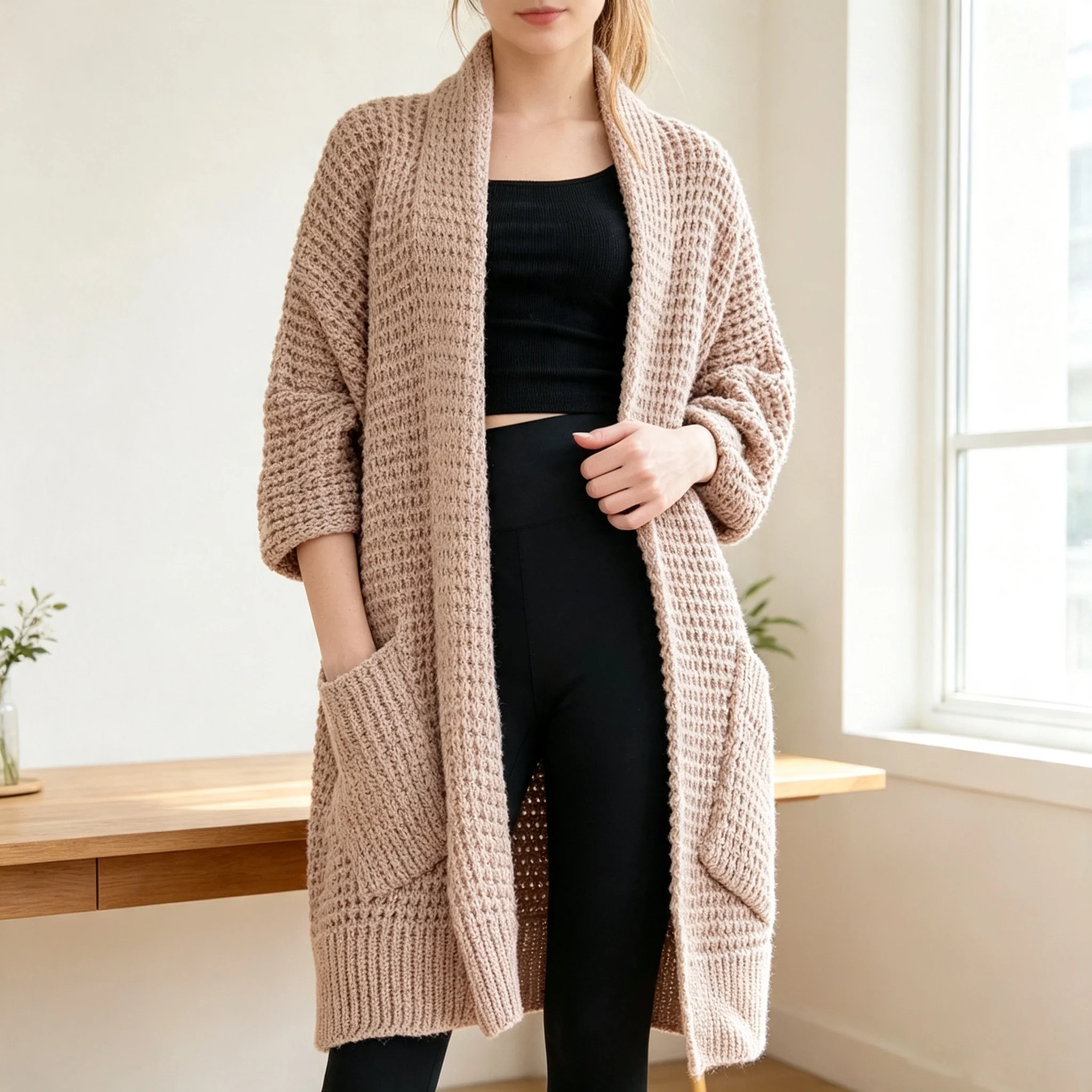 Solid Color Polyester Mesh Knit Cardigan for Womens Regular Length Wear in Warm Weather Vacation and Outdoor Settings