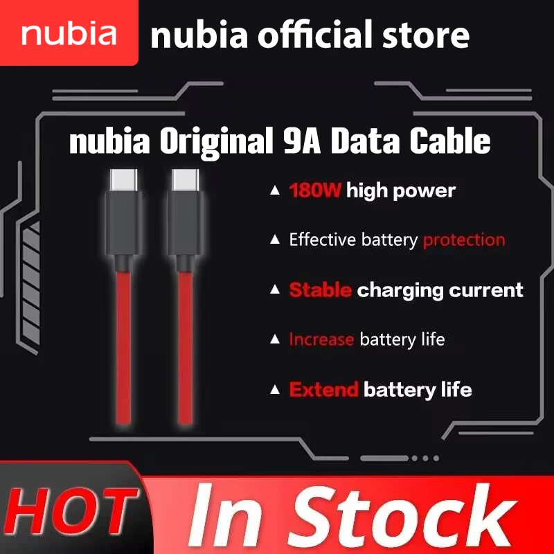 Original Nubia Type-C to Type-C 9A Date Cable 6A Date Cable for Oneplus 11 Rog 7 Blackshark 5 Pro Xiaomi 13 Pro