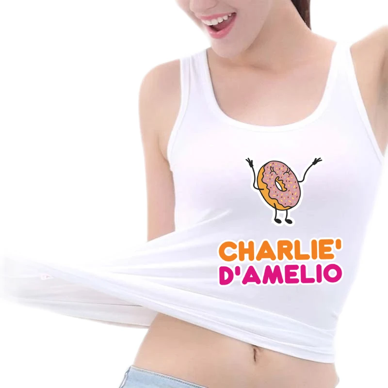 Charlie Damelio Kawai Donut Charli Damelio Tank Tops Women's Funny Yoga Sports Fitness Training Sleeveless Tee Naughty Top