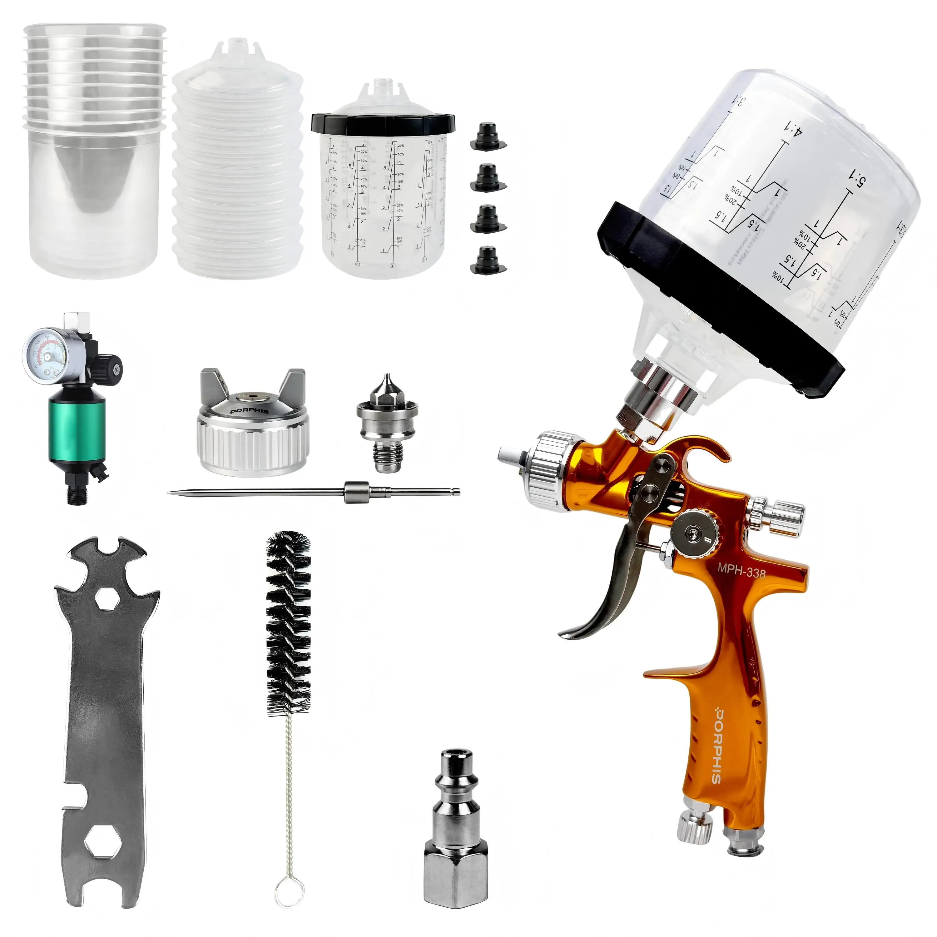 

Original PORPHIS LVLP MPH-338 mini Paint Gun Complete Kit with 1.0mm Needle&Nozzle Kit & 2-IN-1 Air Filter for Car DIY painting