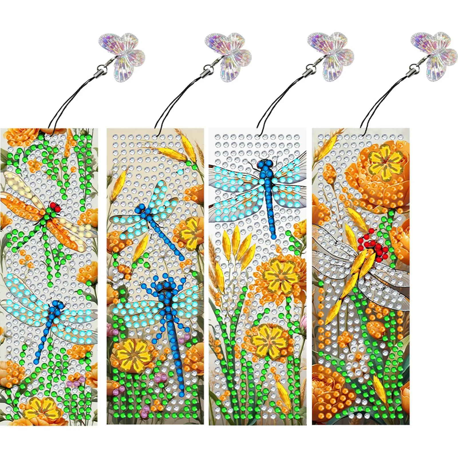 

4Pcs Special Shape Spring Dragonfly DIY Bookmarks Diamond Painting Kits Diamond Art Bookmark with Pendant for Adults Beginners