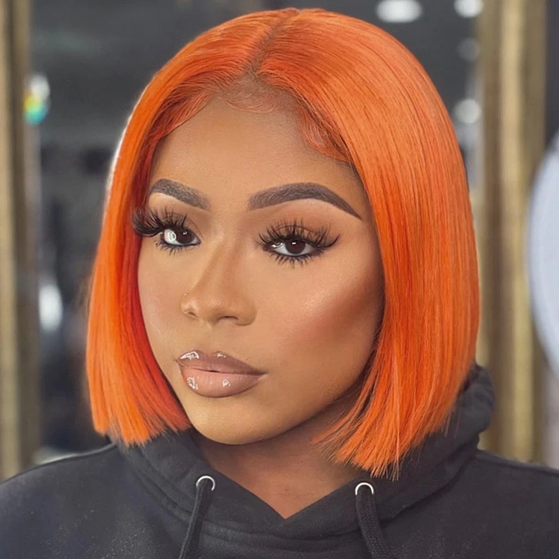 

220% Density Ginger Bob Lace Front Wig Human Hair 13x4 Orange HD Lace Closure Human Hair Wig Fashion Accessory Special Events