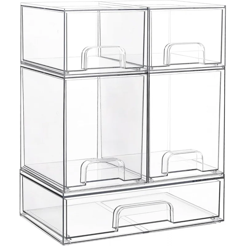 

Stackable Storage Drawers , Clear Plastic Organizer Bins for Beauty Supplies,Ideal for Vanity, Bathroom,Cabinet.