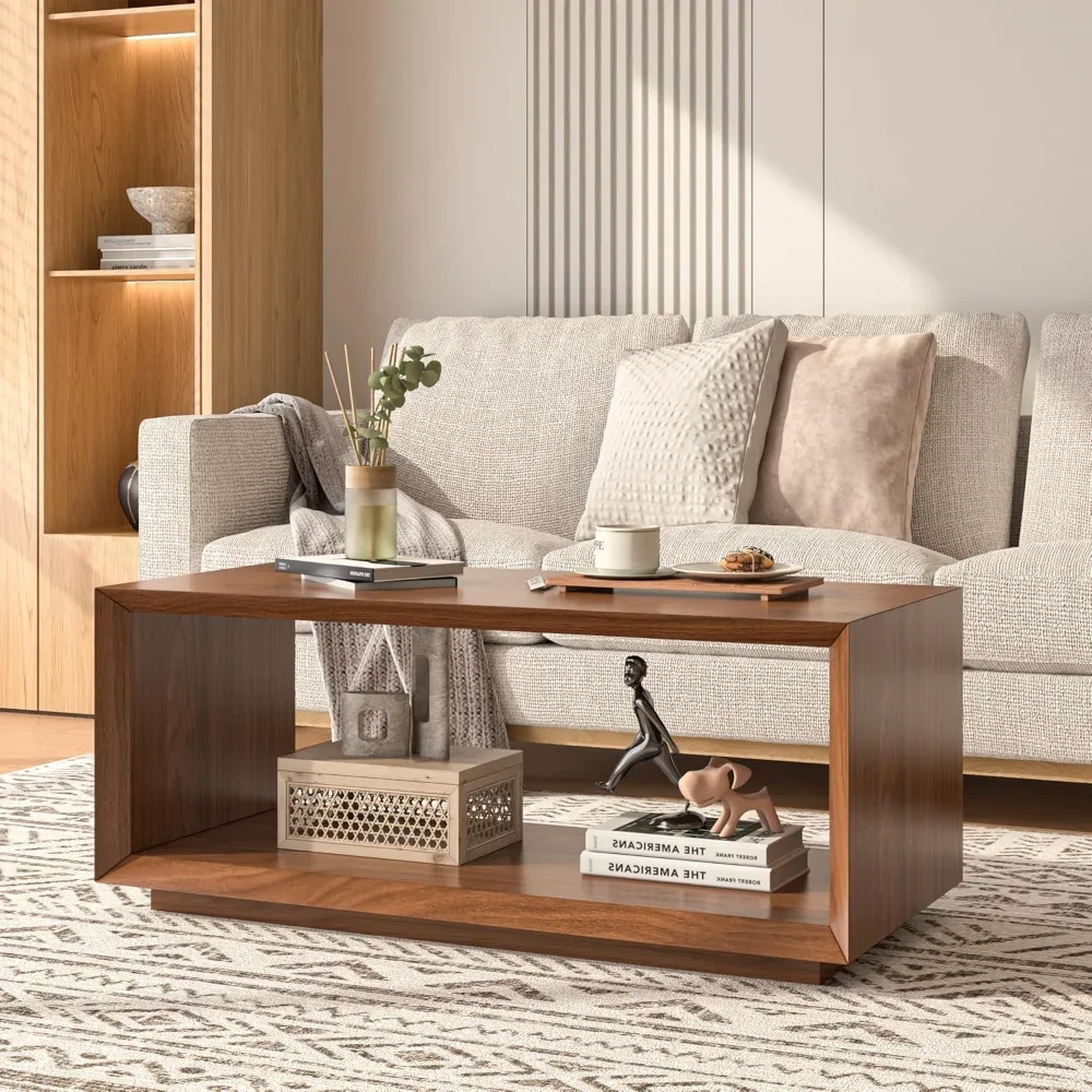 

Coffee Table with Storage, Mid Century Modern, Rectangle Cocktail Tea Table, Farmhouse Wood Coffee Table for Living Room