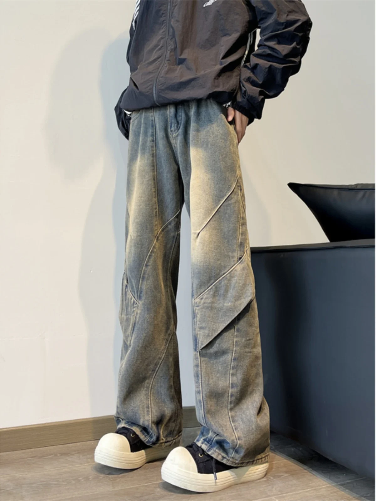 

Мужские джинсы из плотного денима в американском стиле, свободного кроя, расклешенные, весенне-осенние, повседневные, длинные брюки