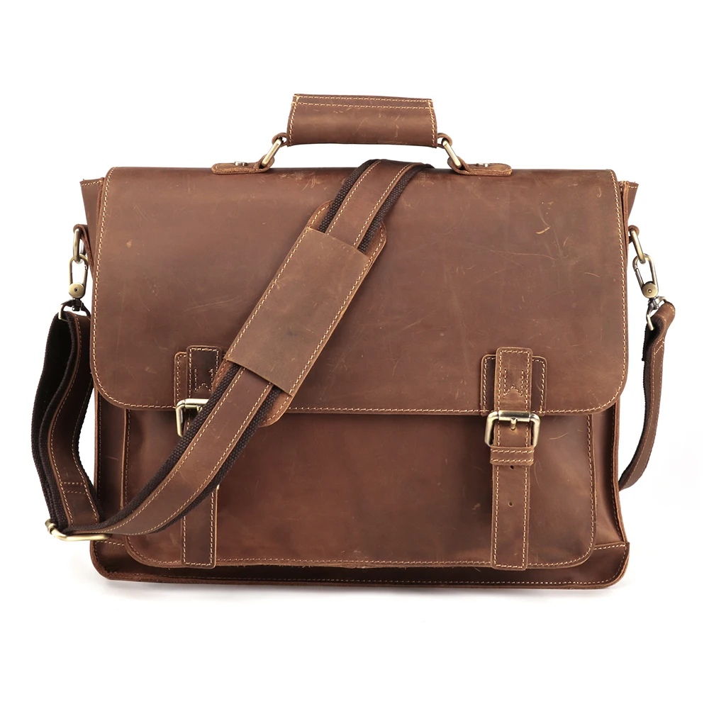 

Genuine leather men's briefcase business retro handbag 15.6-inch computer bag men's crazy horse multifunctional men's bag