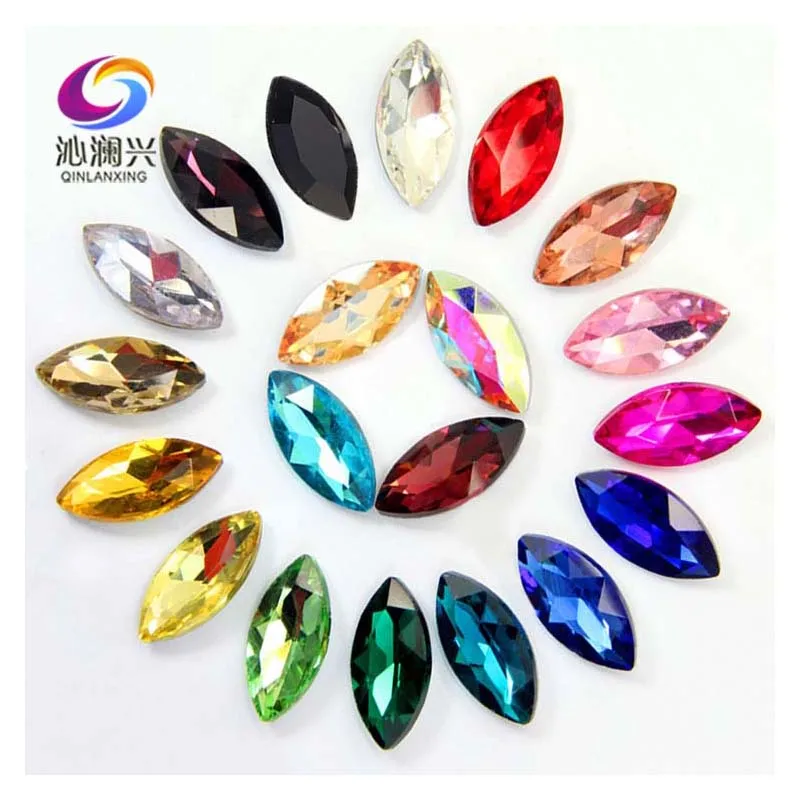 Strass allentati in vetro pointback a forma di cavallo, nail art/fai da te/accessori per abbigliamento 6mm/8mm/10mm/12mm/14mm/16mm/18mm
