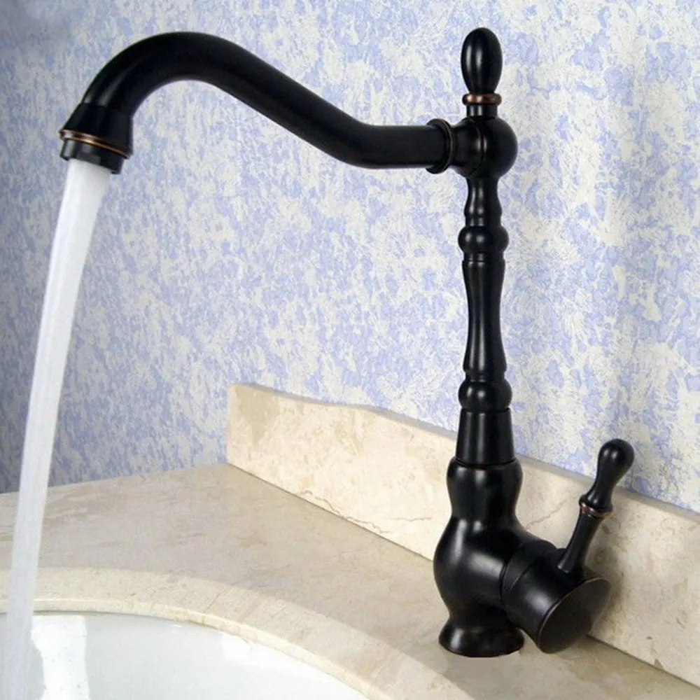 

Kitchen Wet Bar Bathroom Vessel Sink Faucet Black Oil Rubbed Bronze One Handle Swivel Spout Mixer Tap Single Hole msf098