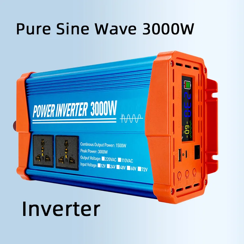 Pure Sine Wave High-Power Car Inverter 12V24V48V60V to 220V Battery Converter for Travel Camping Outdoor Activities