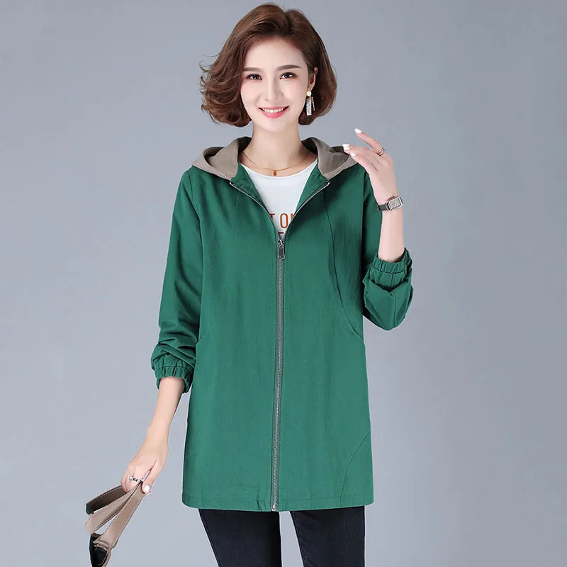 Cotton Double-layer Color-blocking Trench Coat Women's Mid-length  Spring And Autumn New Korean Version Loose Hooded Thin Coat