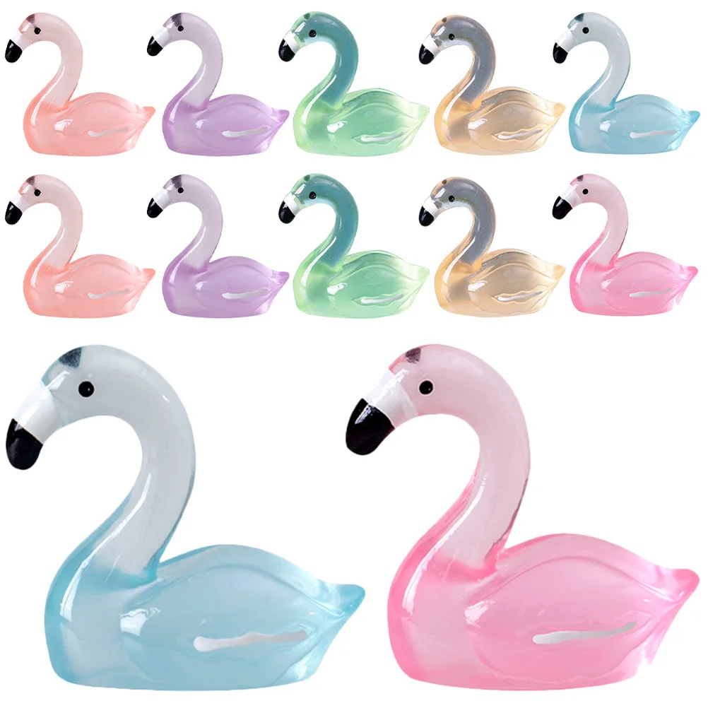 

30pcs Luminous Flamingo Decor Resin Miniature Ornament For Garden Home Yard Aquarium Succulent Pot Small Flamingo Statue