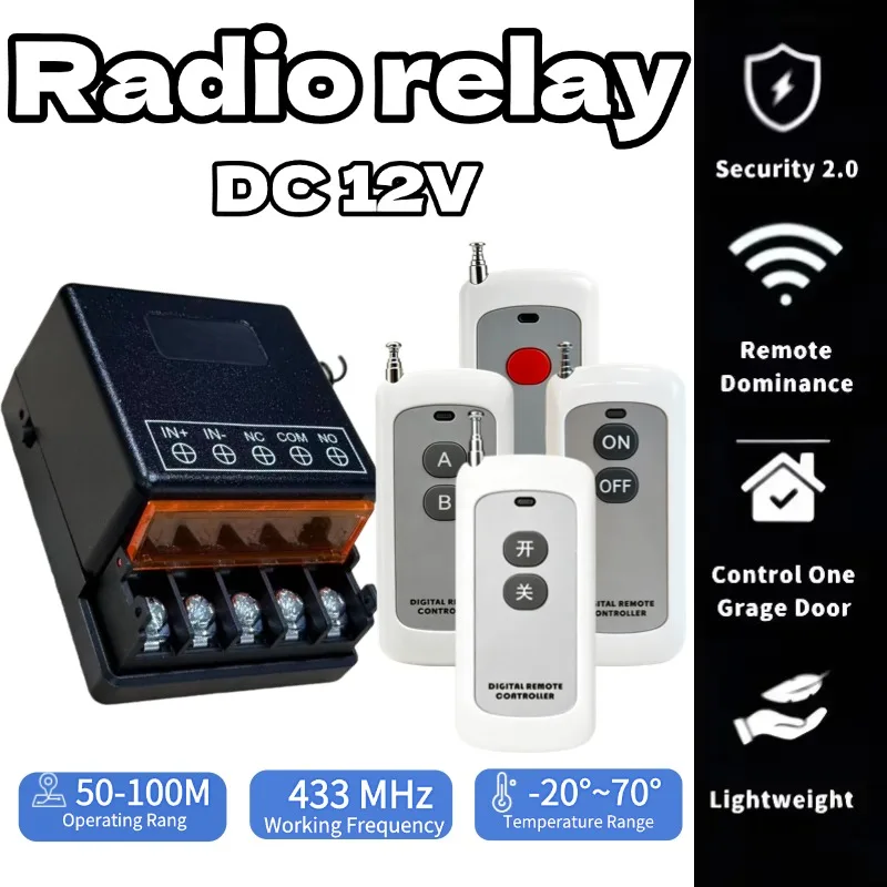 433Mhz Wireless Remote Control Switch 30A DC 12V 24V 36V 85V High Power RF Relay Receiver for Pumps Light Lamp LED 1000m Range
