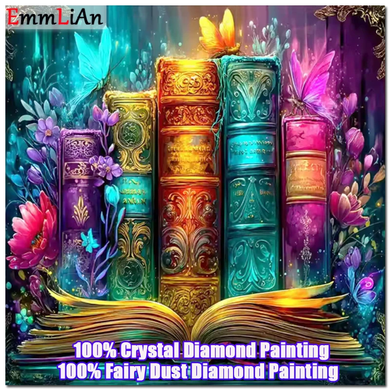 100% Fairy Dust Diamond Painting Cross Stitch Kit Magic Book Full Crystal Embroidery Mosaic Art Landscape Bottle Home Decor Gift