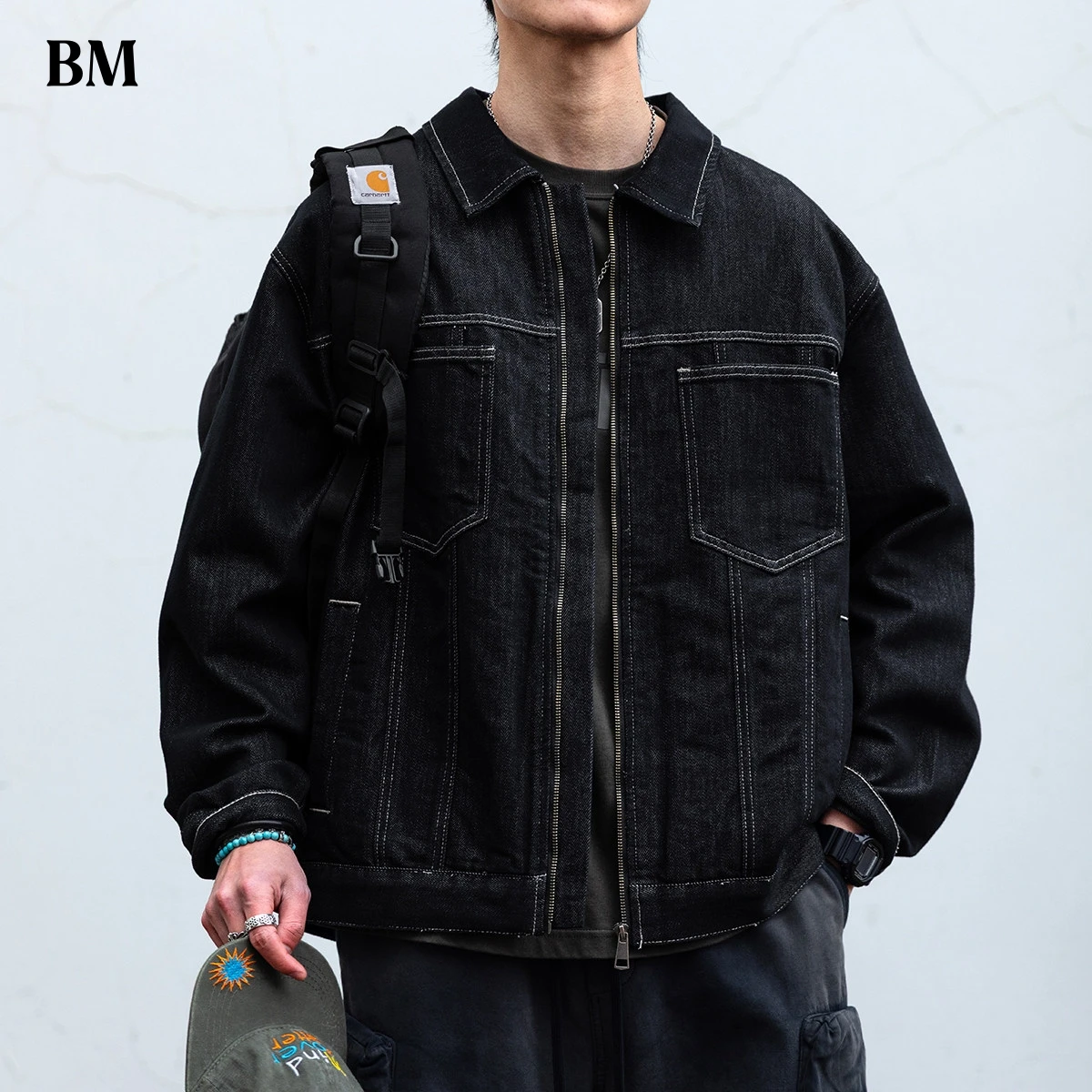 

Мужская джинсовая куртка в американском винтажном стиле из лиоцелла, с эффектом потертости, больших размеров, для работы и повседневной носки, модная уличная одежда, кэжуал пальто для мужчин