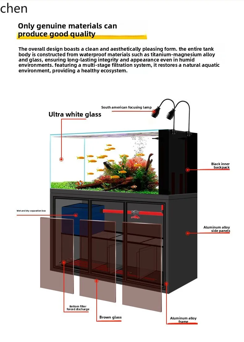 HT  Stream Tank Living Room Backpack Bottom Filter Ultra-clear Glass Tank No Water Change Needed