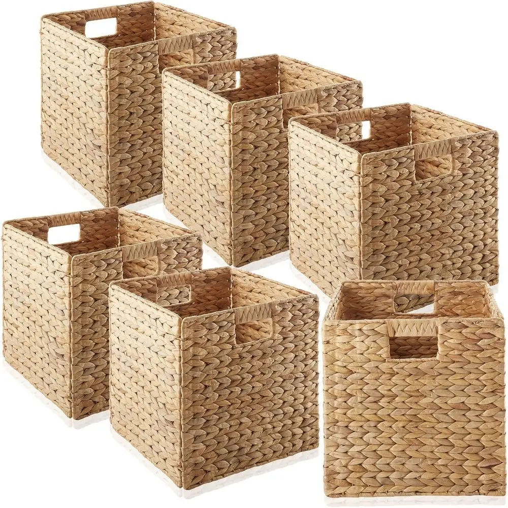 

Set of 6 Natural Water Hyacinth Baskets, Collapsible Storage Organizers for Home Use