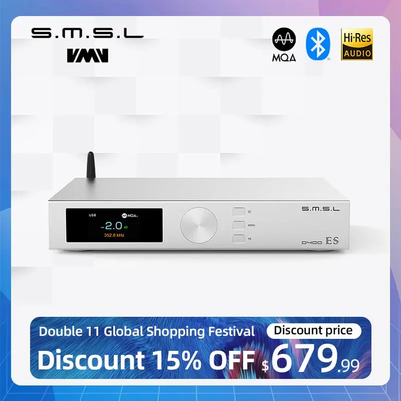 

SMSL D400ES Audio DAC MQA MQA-CD hработники ES9039MSPRO 11OPA1612A XU316 DSD512 Bluetooth AES I2S 32bit/768kHz с пультом дистанционного управления