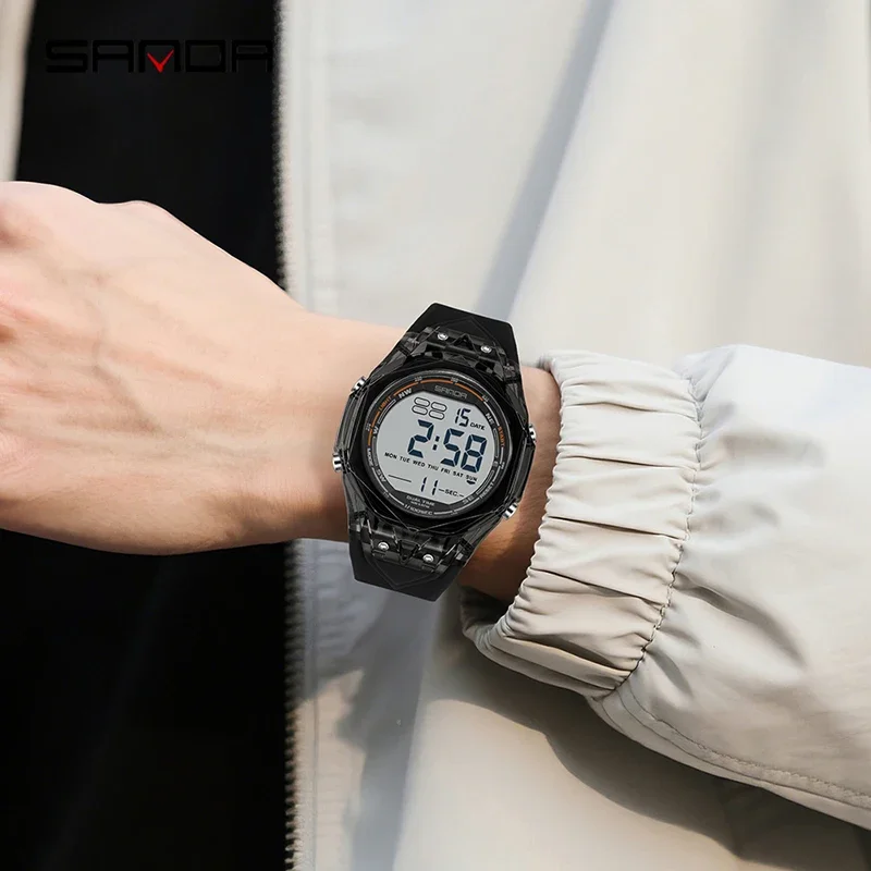 SANDA ファッションメンズ電子防水腕時計多機能スポーツ LED 発光目覚まし時計男性タイマーデジタル腕時計