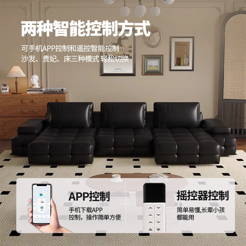 The first layer of cowhide multi-functional electric retractable sofa zero against the wall Italian living room sofa bed