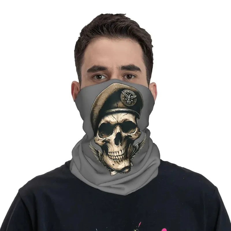 

Halloween Skull With Military Beret And Wings Bandana Neck Gaiter for Ski Cycling Wrap Scarf Balaclava Warmer Face Scarf Cover