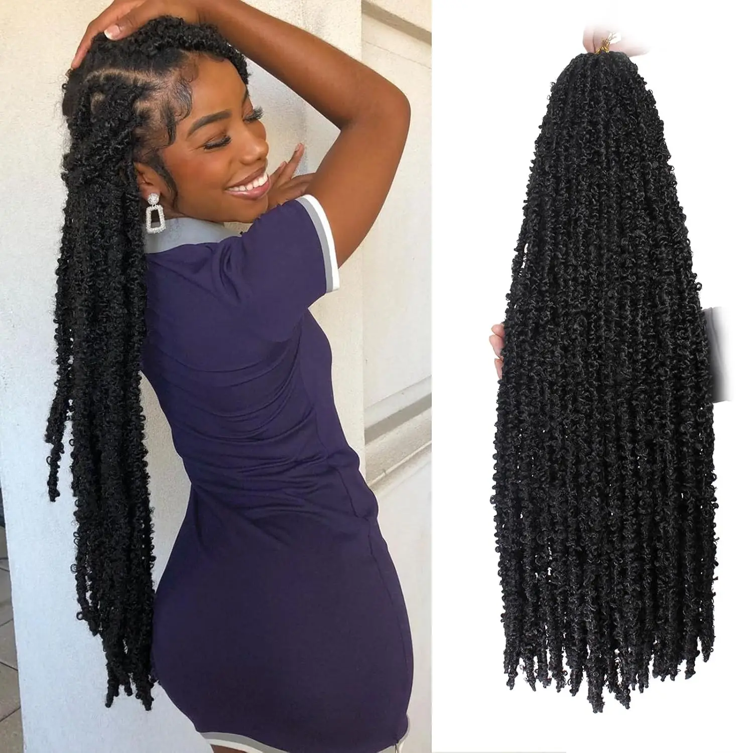 Distressed Butterfly Locs gehaakt haar, 7-packs dik Distressed Locs gehaakt haar synthetisch Butterfly Jumbo Loc Pre Looped Ligh