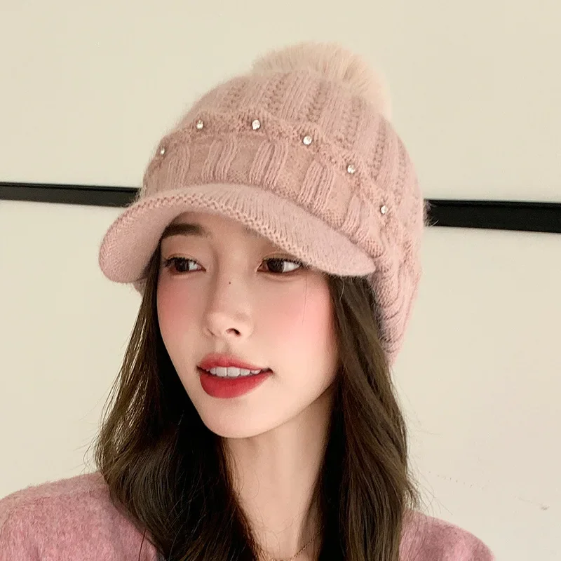 Ladies Thickened Thermal Duck Tongue Knitted Wool Hat Winter Hats Baseball Autumn and Winter Ear Protection CapTo Keep Warm