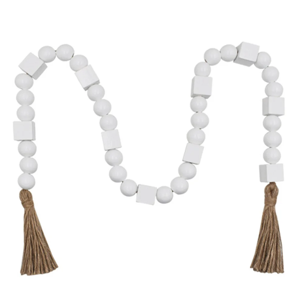 

Bohemian Wooden Bead Garland Tassel Hanging Decoration Rustic Home Office Wall Pendant Farmhouse Beaded String Wooden Beads