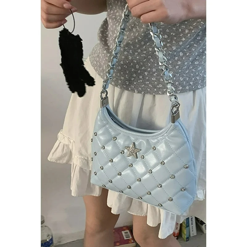 

2025 New Diamond Grid Chain One Shoulder Underarm Bag Summer Fashionable Versatile Ins Crossbody Bags Women's