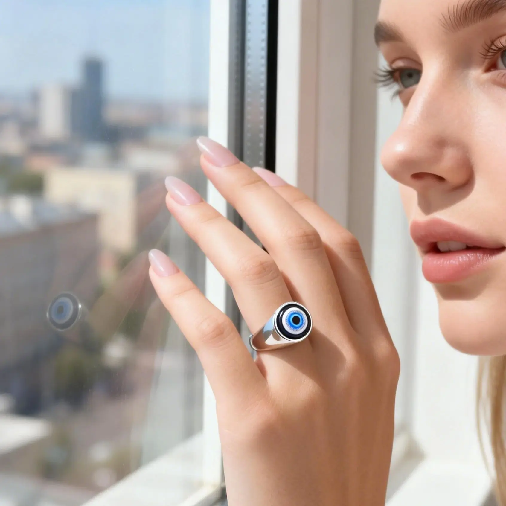 Simple Drip Devil's Eye Ring  Stainless Steel Silver Color Lucky Ring For Women Men Protective Amulet Charms