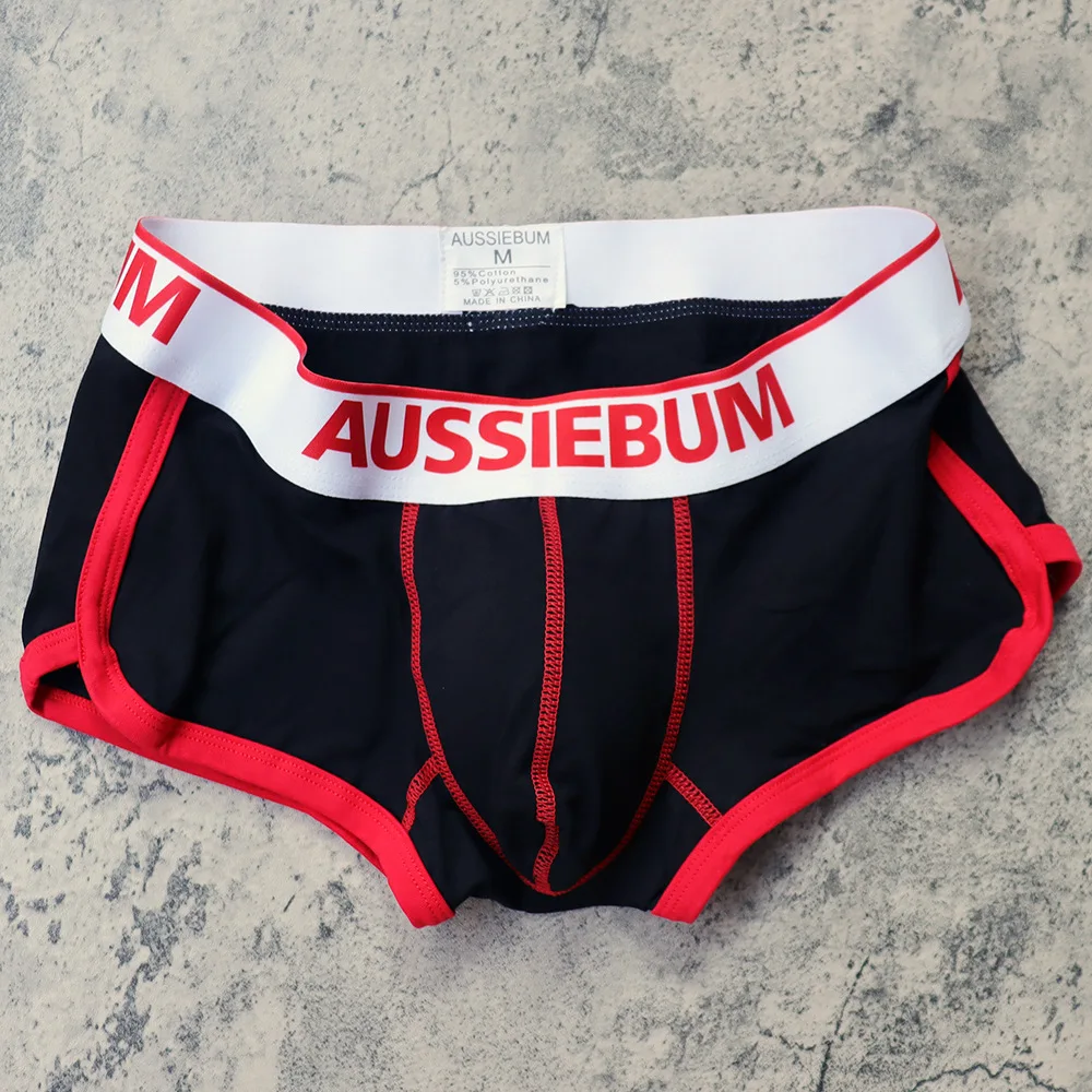 AUSSIRBUM men\'s boxers Fashion trend Preppy cotton U convex design underwear preppy Youth stretch jockstrap shorts