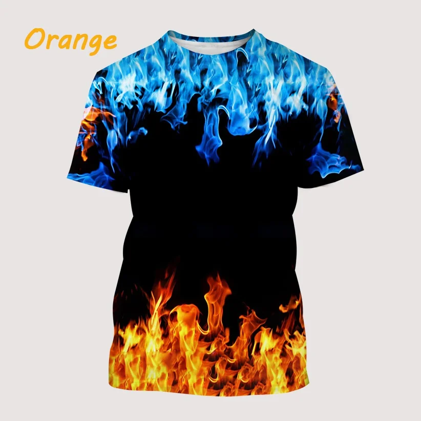 2022 Summer New Men's Trend Checkerboard Flame 3d Printing T-shirt Casual Loose Unisex Short Sleeves