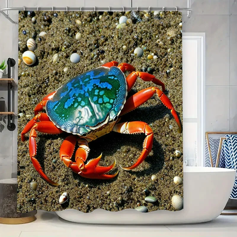 

3D Printed Shower Curtain Blue Crab Design for Bathroom Decor Waterproof Fabric Easy Installation Perfect Gift Idea for Home Acc
