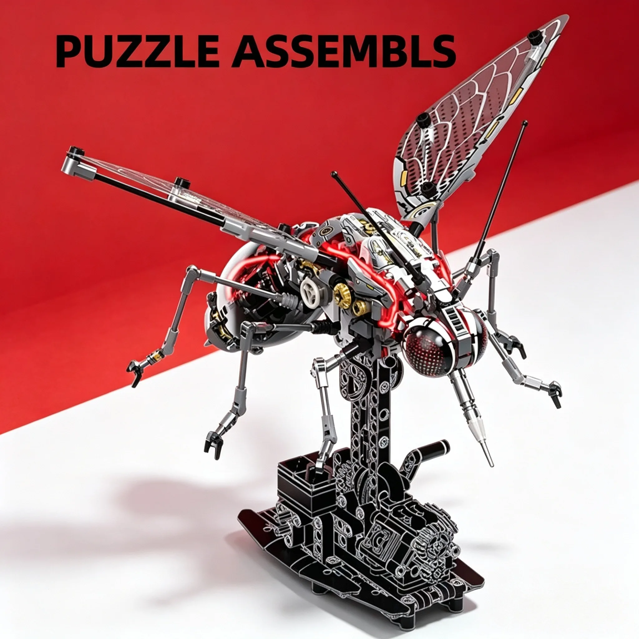 

Mechanical mosquito building block model, tech-style assembly ornament, collector's desk decoration, toy, holiday gift