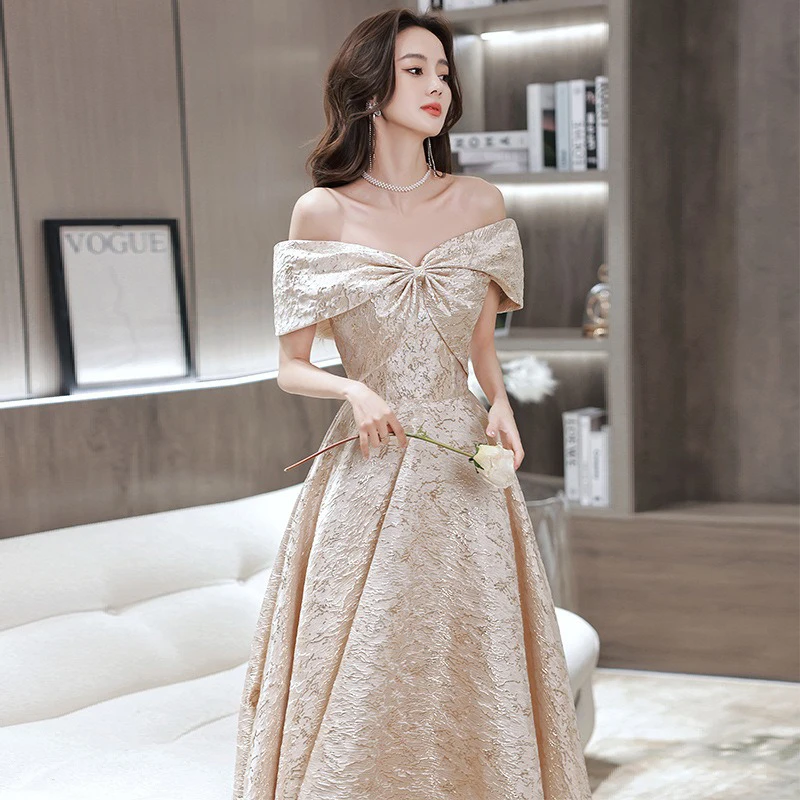Robe de soirée dorée de luxe pour femmes, tenue élégante pour Banquet d'anniversaire français, nouvelle collection printemps 2026