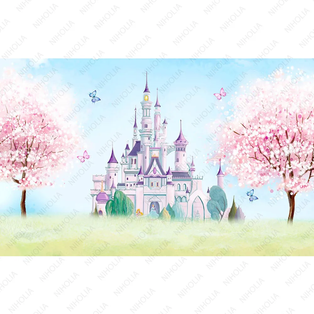 Disney All Princess Get Together Backdrops For Girls 1st Sakura Castle Birthday Background Photozone Wall Wedding Cylinder Decor