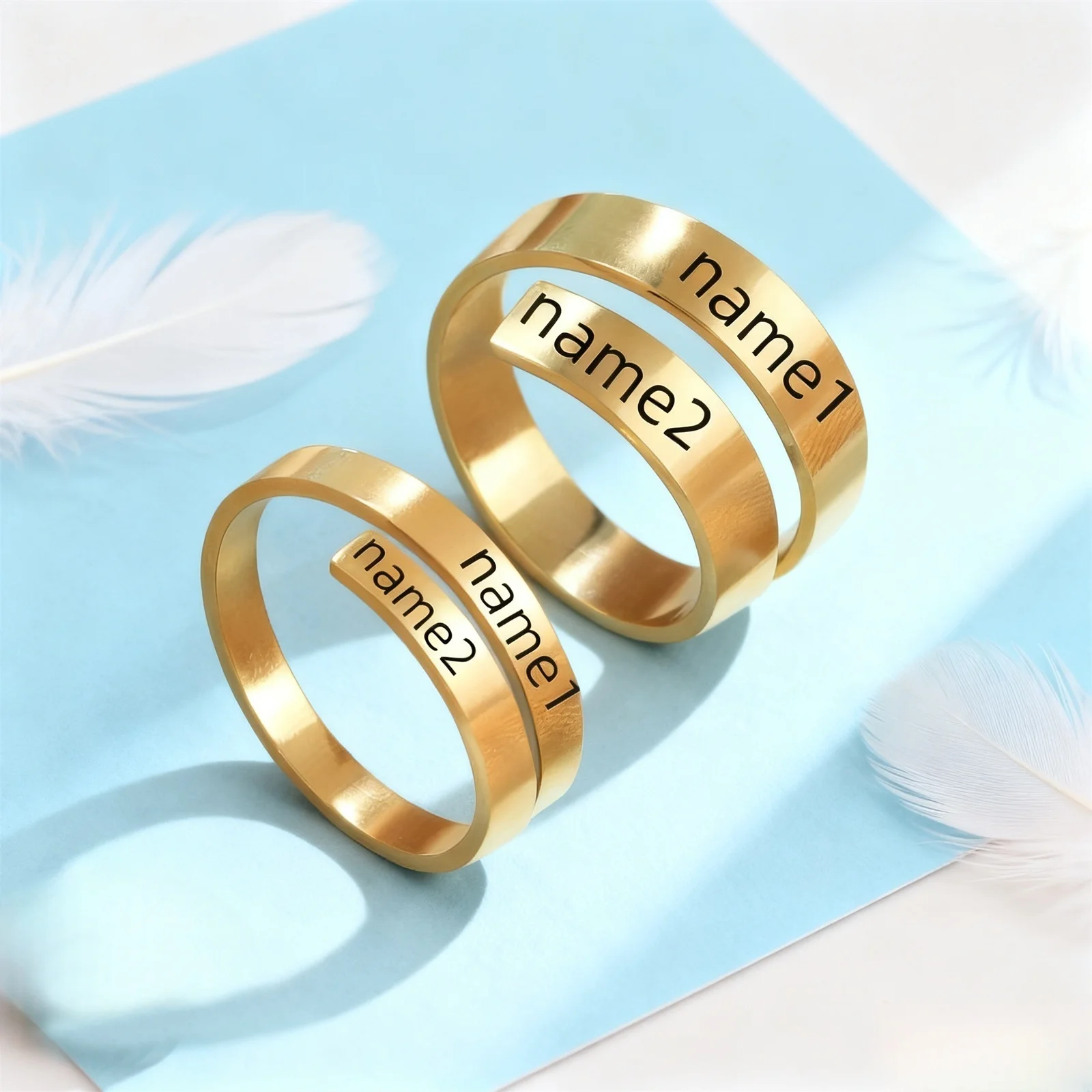 تخصيص شخصية اسم الزوجين حلقة الفولاذ المقاوم للصدأ قابل للتعديل حلقة لف تويست حلقة هندسية حلقة زوجين المجوهرات