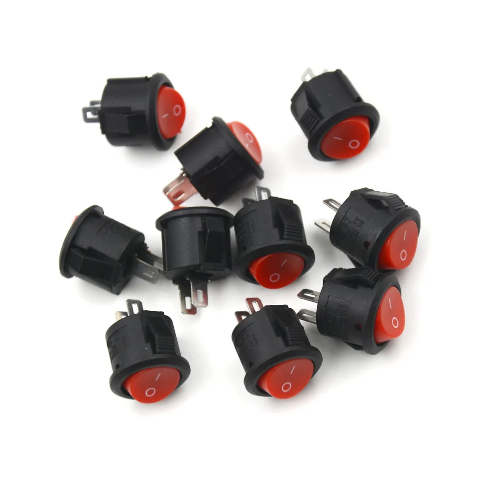 10Pcs 16mm Diameter Small Round Rocker Switches Black Mini Round Black White Red 2 Pin ON-OFF Rocker Switch 3A/250V