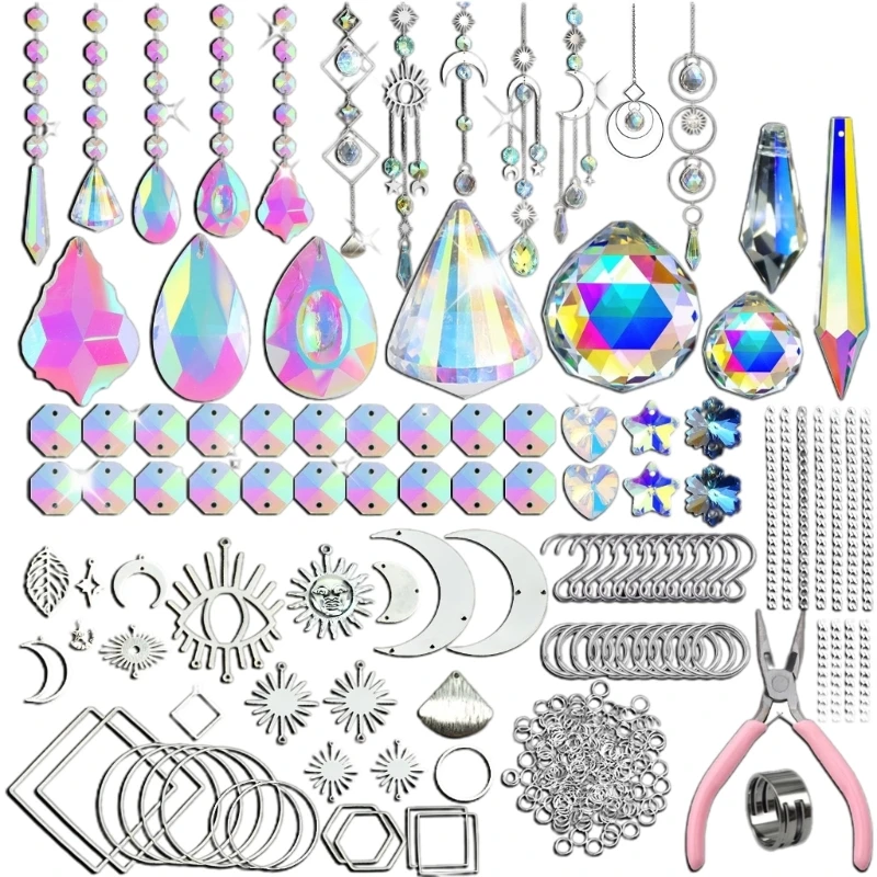 

370Pcs Crystal Suncatchers Set Hanging Chandelier Crystals Prisms Part Drop Shipping