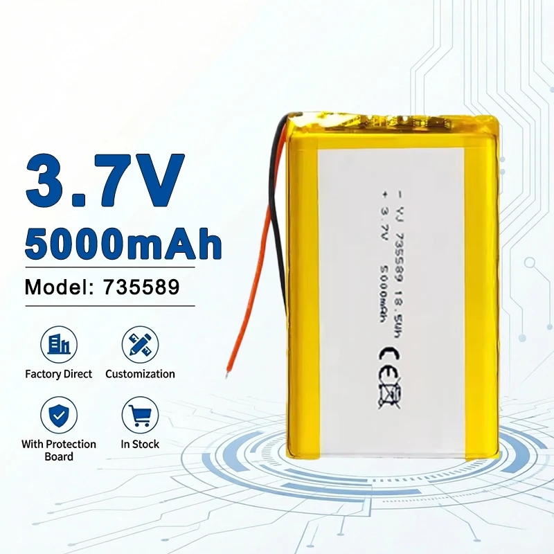 735589 Polymer Lithium Battery 3.7V 5000mAh 500 Cycles for Power Tools and Power Banks 6060100 656090 955465