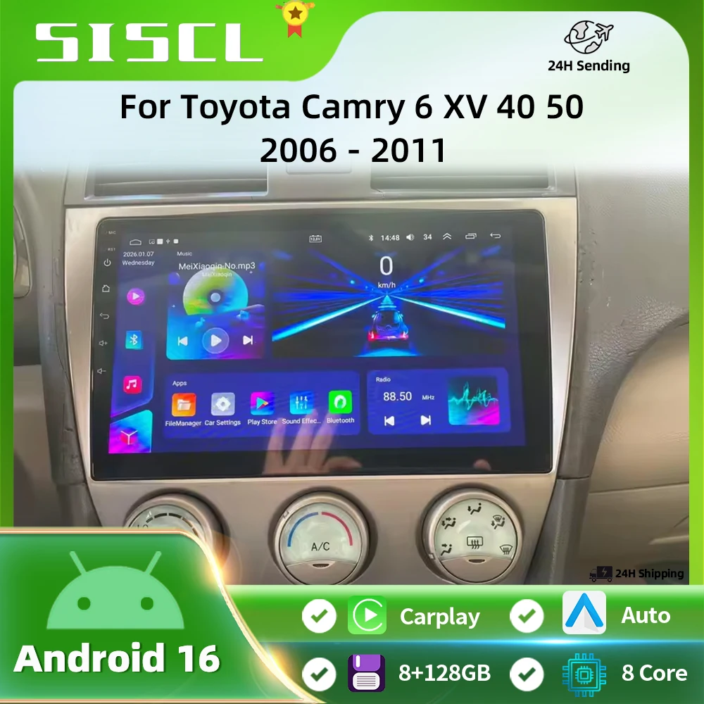 

Android 15 For Toyota Camry 6 XV 40 50 2006 - 2011 Carplay Auto 4G+WIFI GPS Car Radio Navigation Multimedia Video Player Stereo