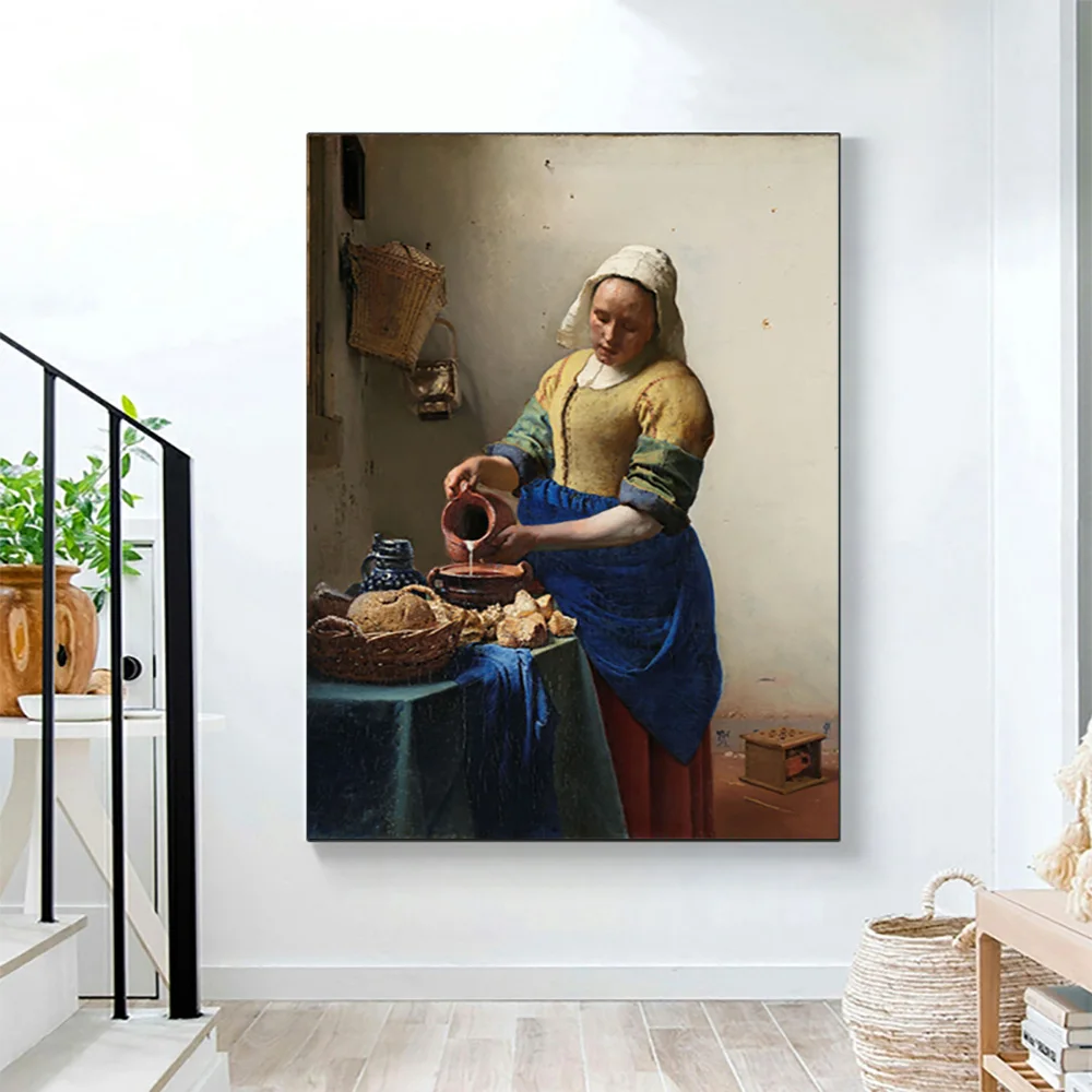 Milkmaid Johannes Vermeer kobieta słynny obraz olejny na płótnie plakaty i druki Wall Art Picture wystrój salonu Cuadros