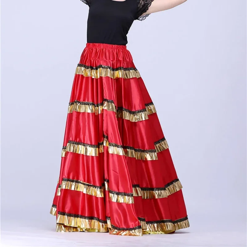 Gypsy Woman Spanish Flamenco Skirt Polyester Satin Smooth Big Swing Carnival Party Ballroom Belly Dance Costumes Dress