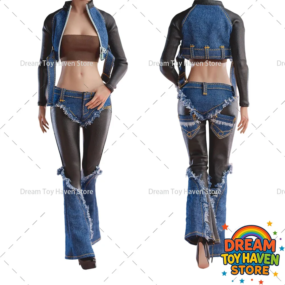 

Worldbox CA021 1/6 Female Soldier Short Retro Patchwork Jacket Flared Jeans High Heels Clothes Set Fit 12Inch Action Figure Body