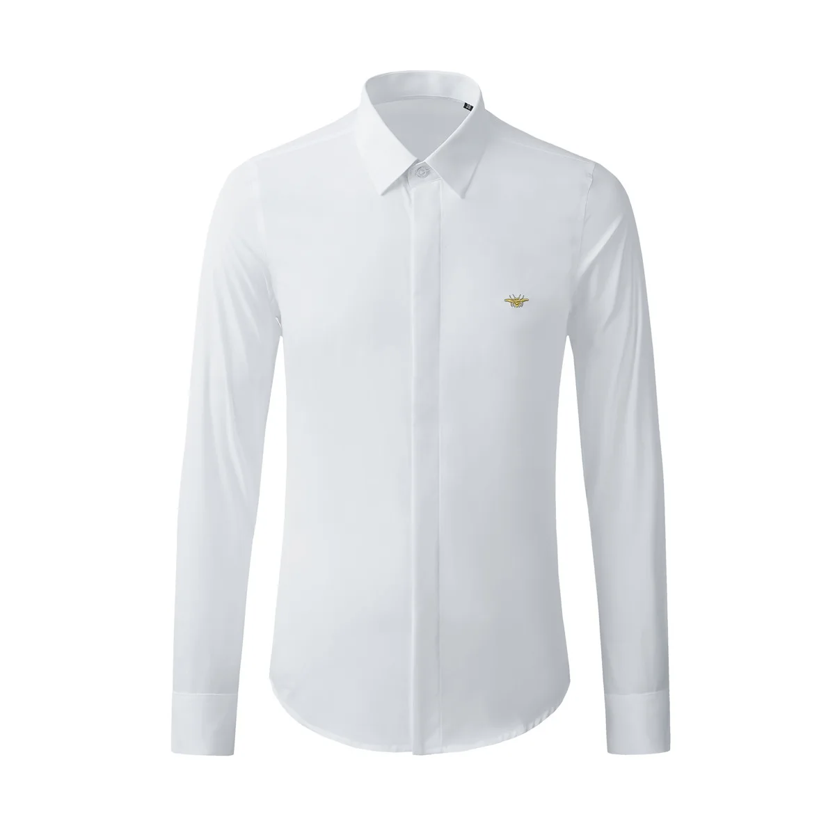 

New Little Bee Embroidery Business Slim Fit Youth Black and White Long Sleeve Shirt Men's Versatile Bottom Top