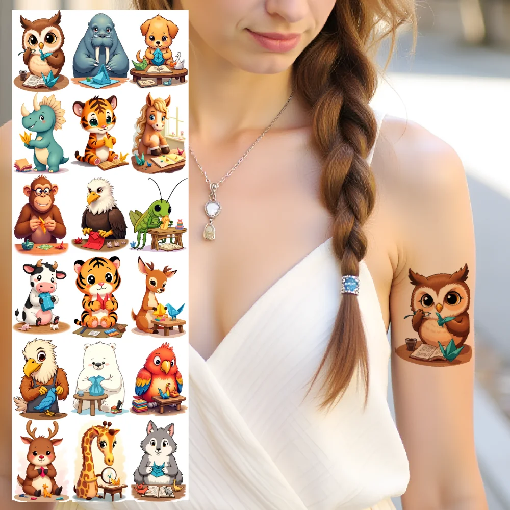 28 قطعة الوشم المؤقت على شكل حيوانات كرتونية للبنين والبنات لطيف النمر الفيل القرد مقاوم للماء ملصقات وشم درجة الحرارة وهمية