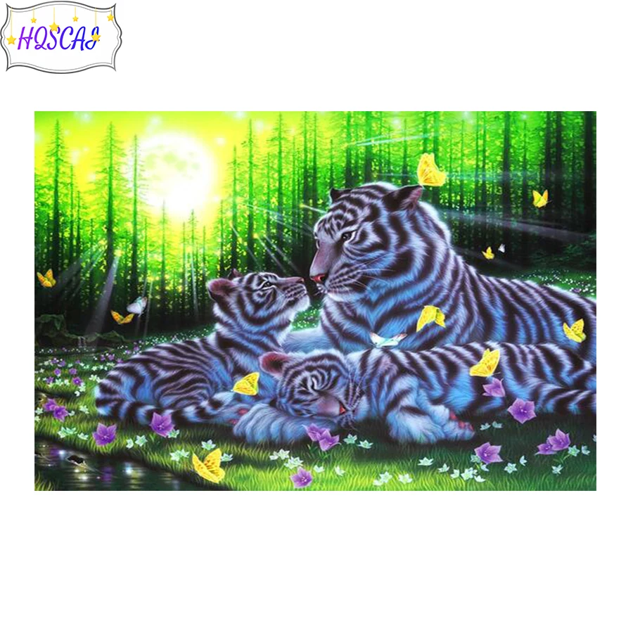 

5D Diy Diamond Painting sunrise tree tiger animal Full Round Square Drill Rhinestone Mosaic Wall Art Pictures Home Decorations